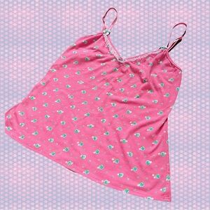 Y2K Betsey Johnson Intimates Pink and Blue Floral Tank Top